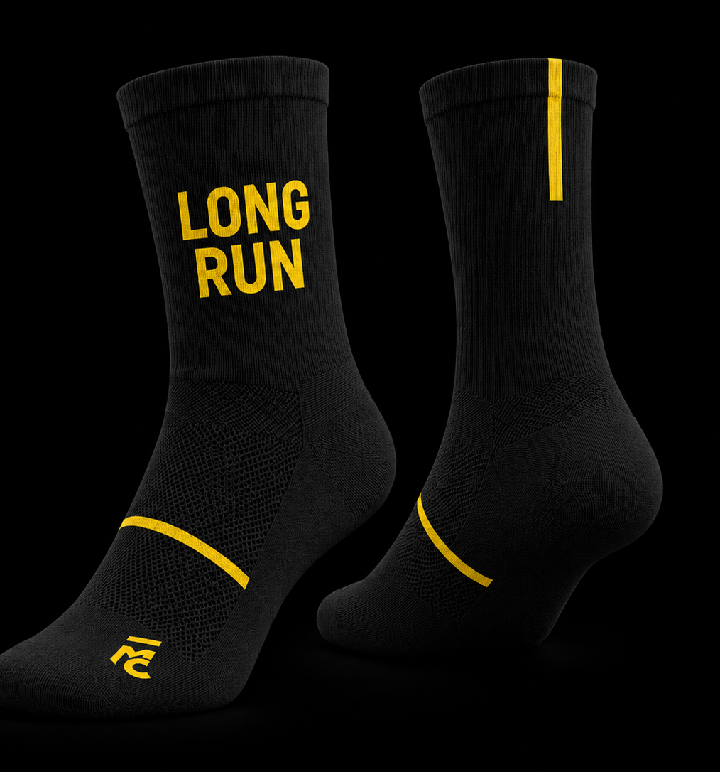 Meia Meioca Long Run — Preto com amarelo