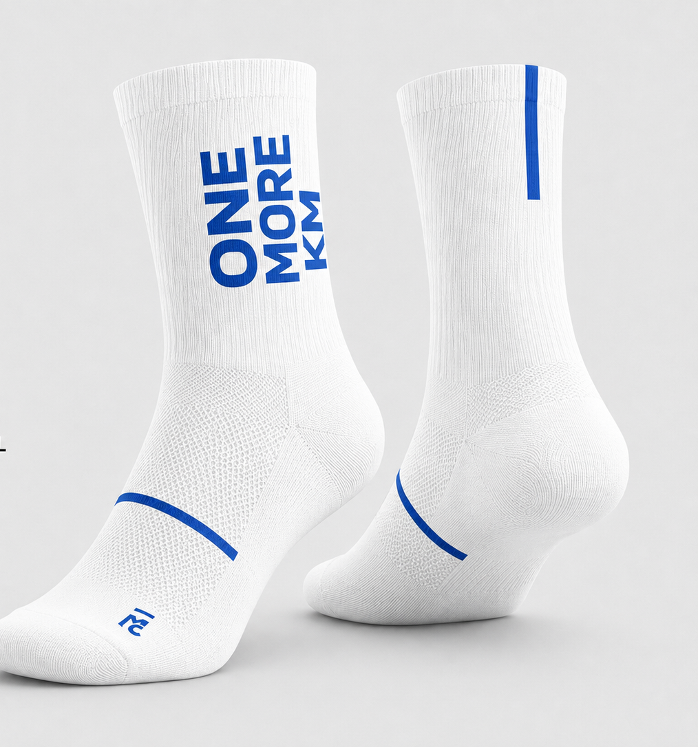 Meia Meioca One More KM — Branco com azul royal